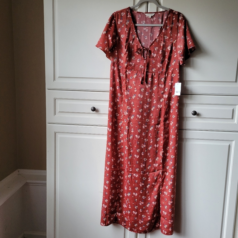 NWT Lucky Brand Black Floral Flutter Sleeve Slip Dress Boho Front Slit Size XL
